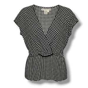Studio M women's Polka Dot faux belted short sleeve Blouse  - large​